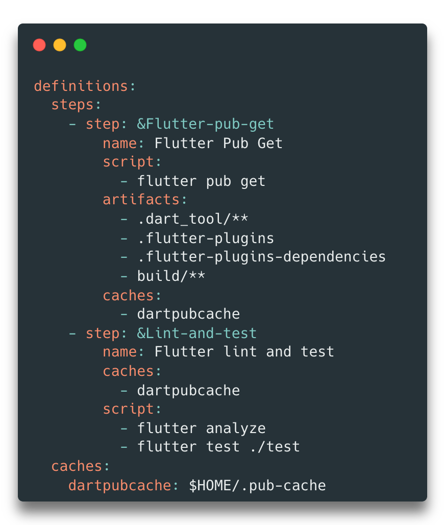 Flutter bitbucket pipeline lint test cache