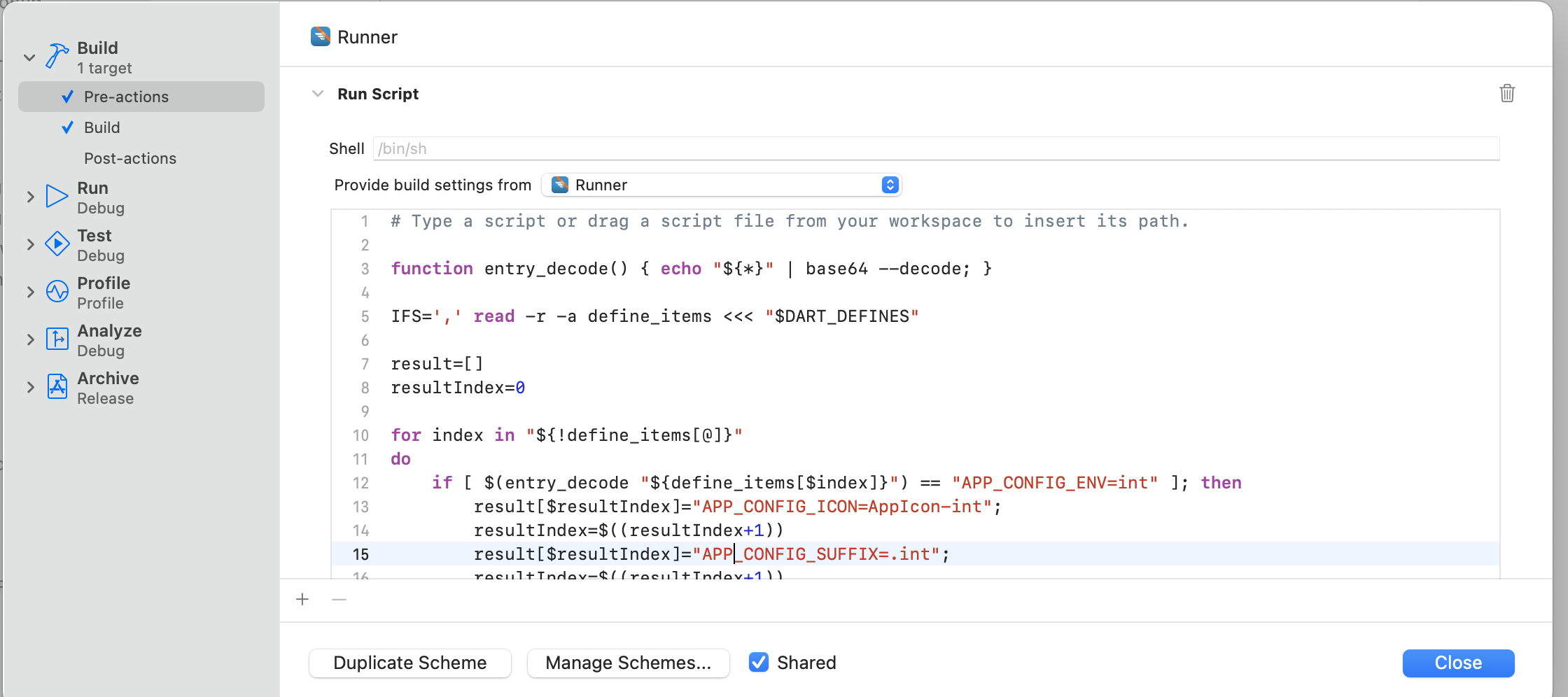 xcode pre build action scheme 2
